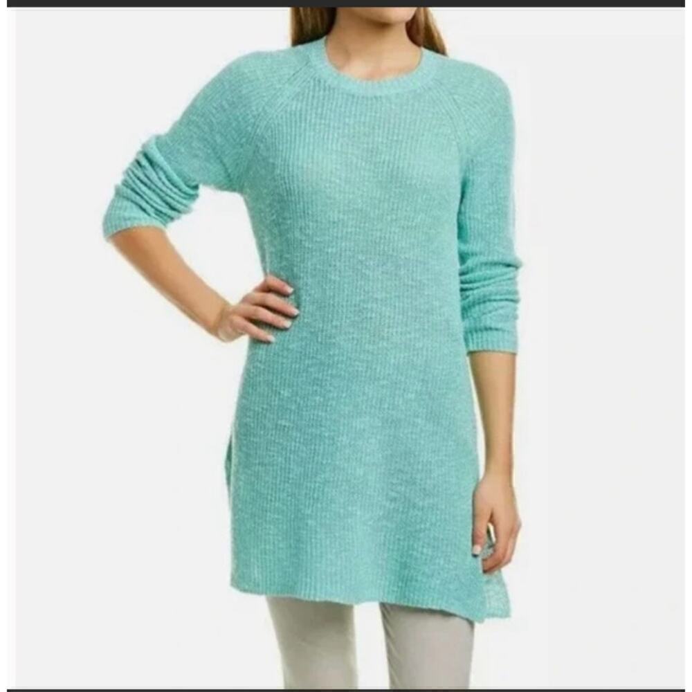 Eileen fisher organic linen blend mint green knit tunic sweater size petite s